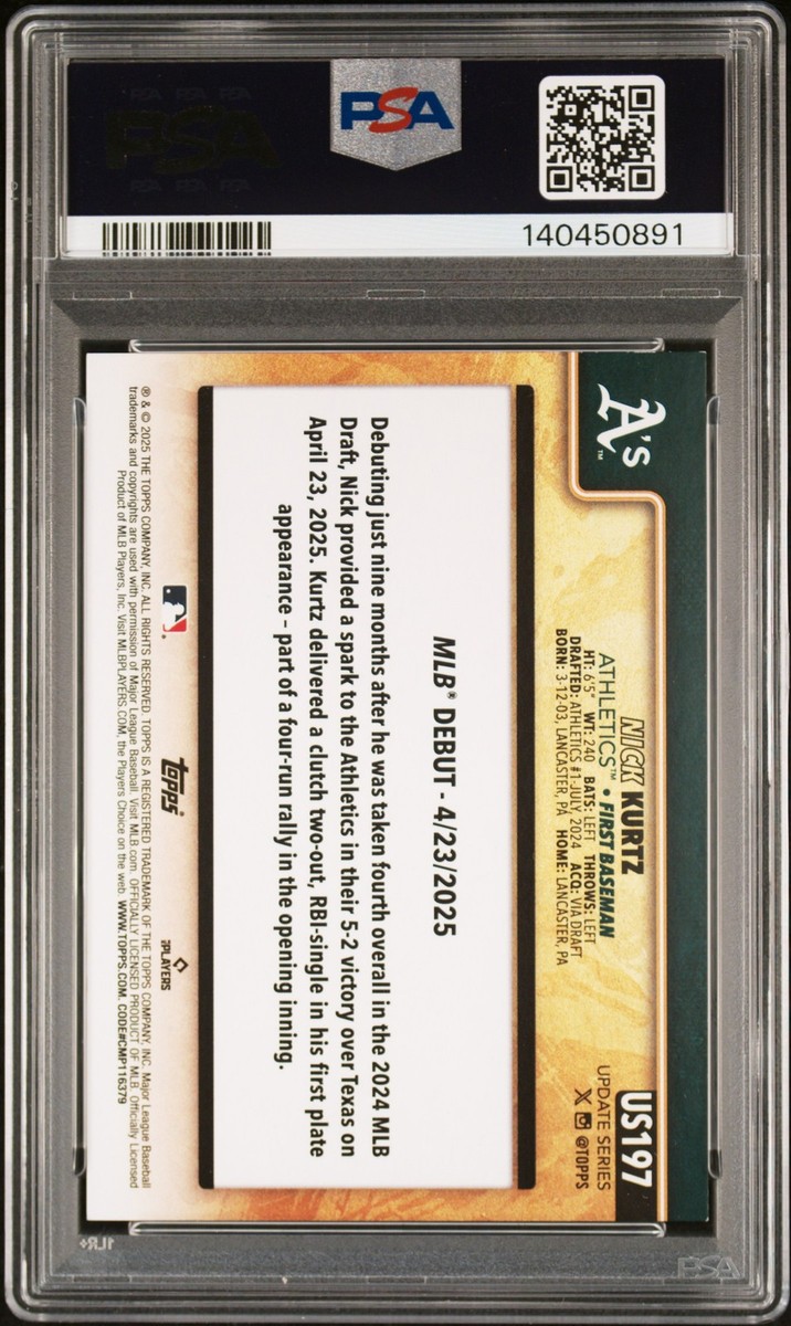 2025 TOPPS UPDATE GOLDEN MIRROR #197 NICK KURTZ ROOKIE RC PSA 8 | eBay