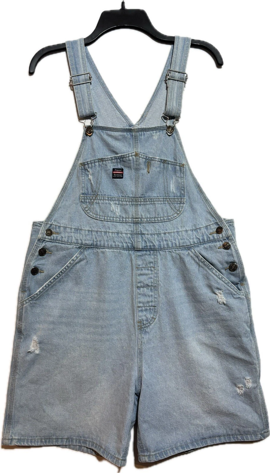Unionbay Short Denim Overalls Shortalls Sz L Carpenter 90s Y2K Light Wash VTG