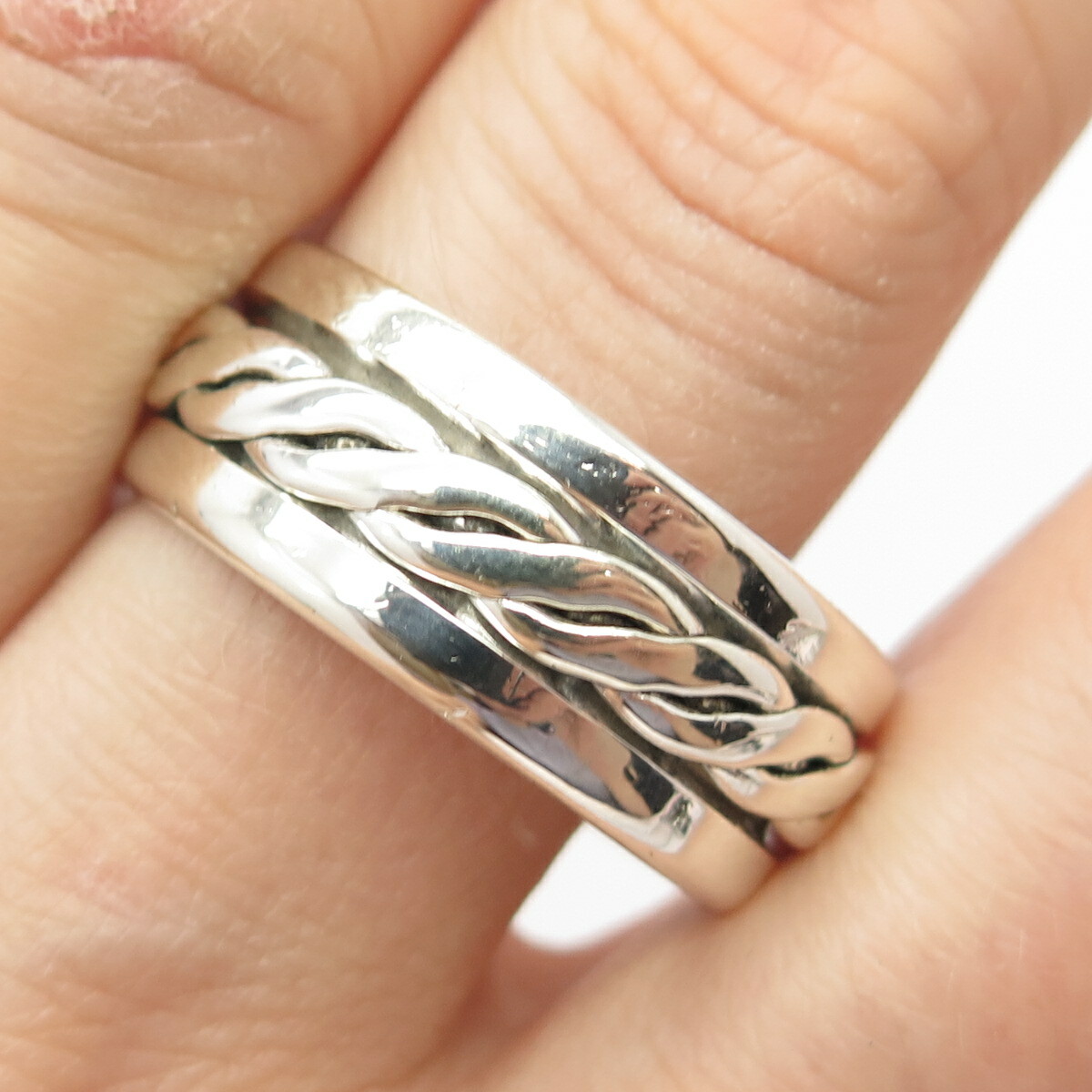 925 Sterling Silver Vintage Mexico Braided / Woven Rotating