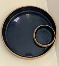 Indoor Outfitters Terra Cotta Chip & Dip Bowl with Internal Indigo Blue Glaze