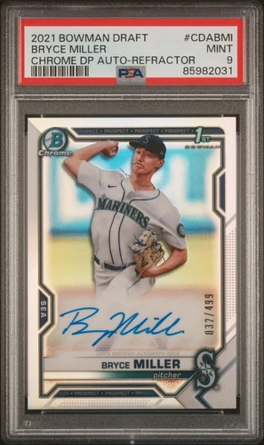 2021 Bowman Draft - Chrome Draft Auto Refractor /499 CDA-BMI Bryce Miller PSA 9