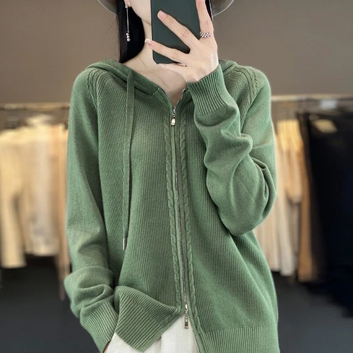 Damen Tops Mantel Pullover Hoodie Strick Cardigan Kapuze Freizeit Reißverschluss Kaschmir - Bild 7 von 25