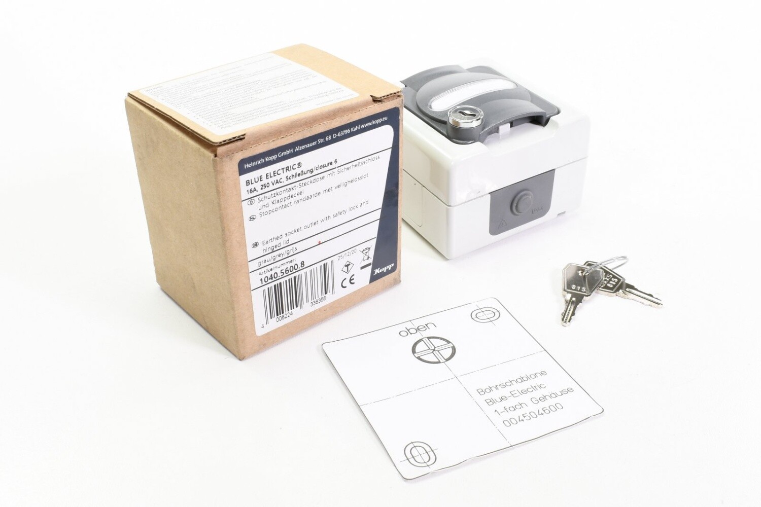 KOPP 1040.5600.8, Protective contact socket with lock and cover - NEW
