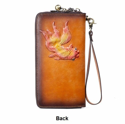 Mujeres Cuero Genuino de Vaca Cartera Larga Cartera Bolso sin asas Tarjetas en relieve - Imagen 3 de 9