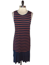 MICHAEL KORS Sz XL Tank Dress Blue Orange Stripes Sleeveless Stretch Knee Length