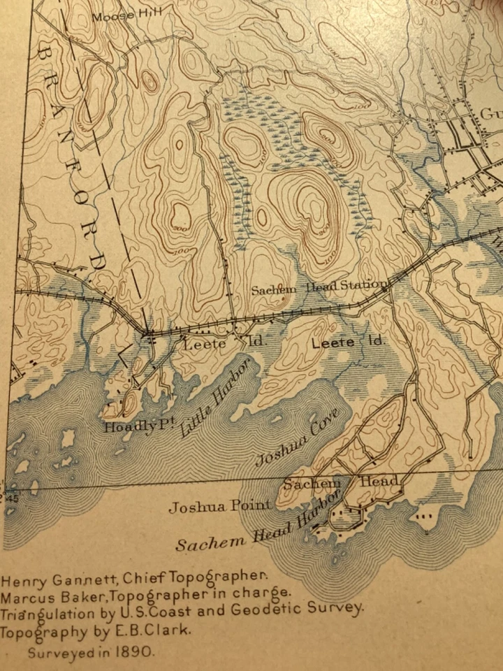 Mapa original 1904 USGS Guilford, Clinton, Higganum, CT Foto 3 de 4