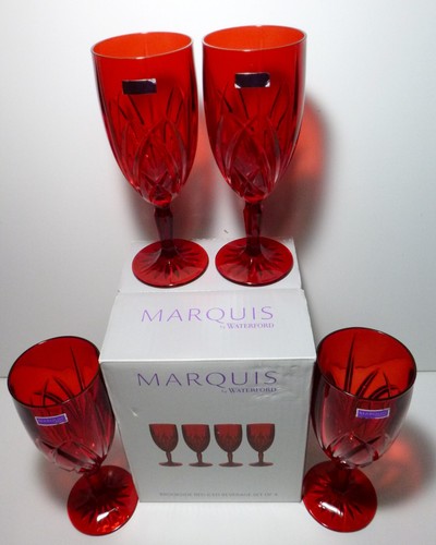 *NEW* Waterford Crystal Marquis BROOKSIDE Set of 4 Red Iced Beverage Tea 8 3/8" - Picture 12 of 14