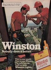 1982 Vintage Print Ad Winston Construction Workers Building Skyscraper Lighting