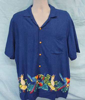 Paradise Found Shirt Men Large Blue Hawaiian Floral Print Button Up Pocket