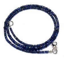 Natural Gem Blue Sapphire Faceted 3 to 5mm Size Rondelle Beads Necklace 17.5"