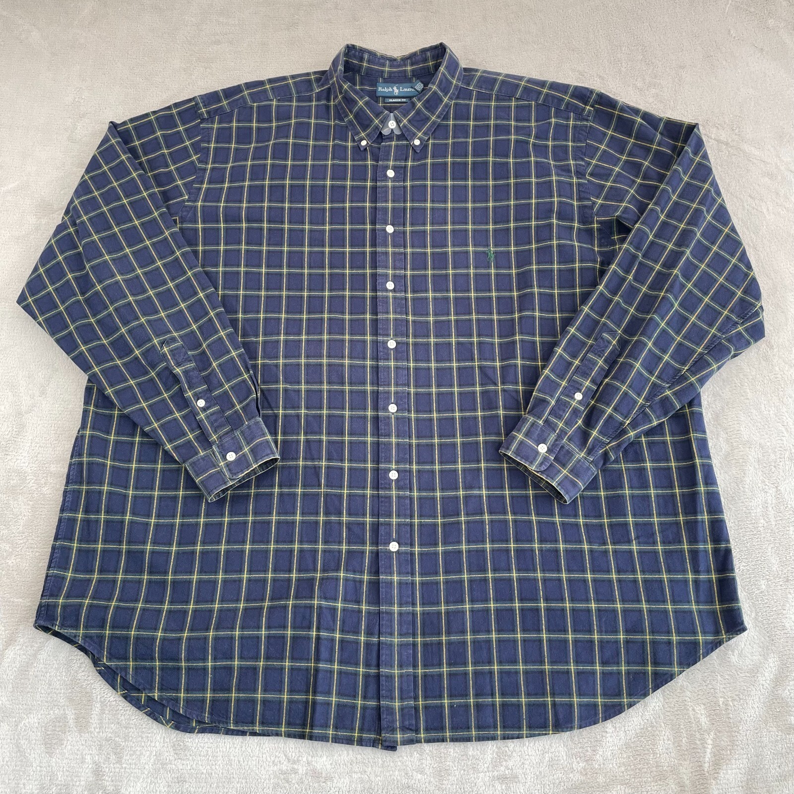 Polo Ralph Lauren camicia flanella uomo 3XLT alta blu navy tartan plaid vestibilità classica pony