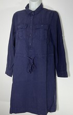 J.Crew Dress Womens 4 Blue Tab Sleeve Shirt Dress Garment Dyed Button Drawstring
