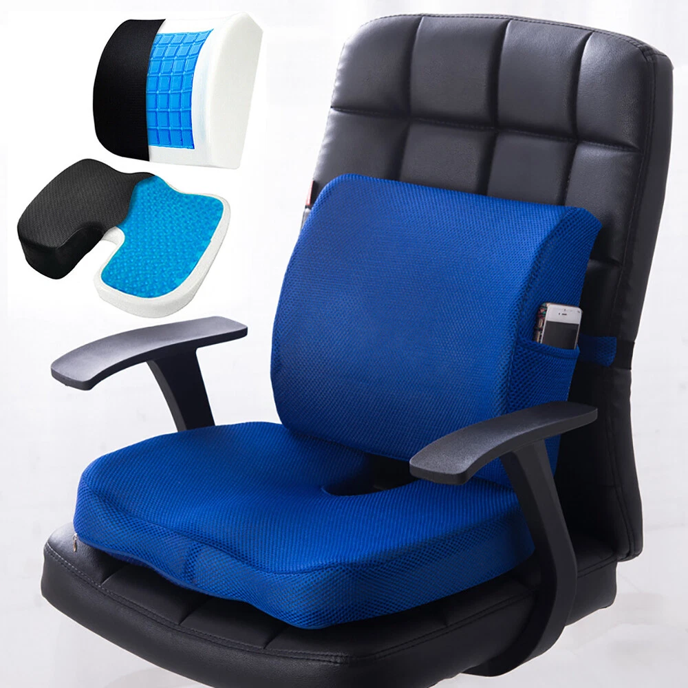 Gel Memory Foam Comfort Seat Cushion & Lumbar Support Pillow Set for Chair  Car