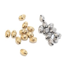 30pcs Stainless Steel Gold Plated Beads Oval Carved Spacers Solid Beads Crafts