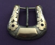 Rare Old Maker Western American Sterling Silver 10K Gold Gems Ranger Belt Buckle