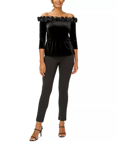Adrianna Papell Women's Velvet Ruffled Off-The-Shoulder Top 5C 2656