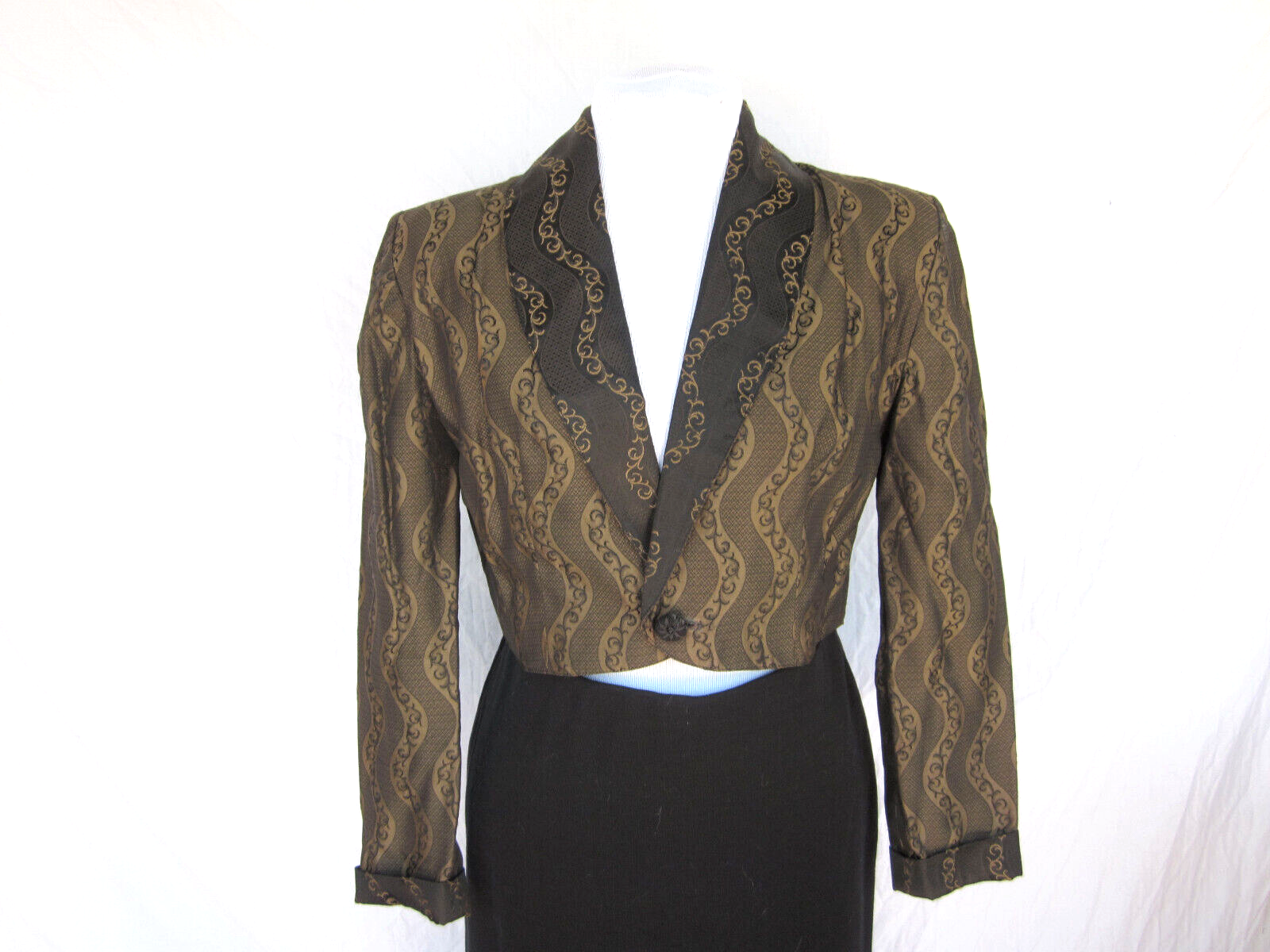SAINT LAURENT Giacca bolero Italia L bronzo+nero anni 80 vintage Ozbek YSL scrollata di spalle barocca