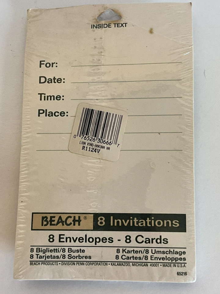 Juego De 8 INVITACIONES Timón Colgar Suelto Hakuna Matata De Colección Rey León Como Está LEER Foto 2 de 4