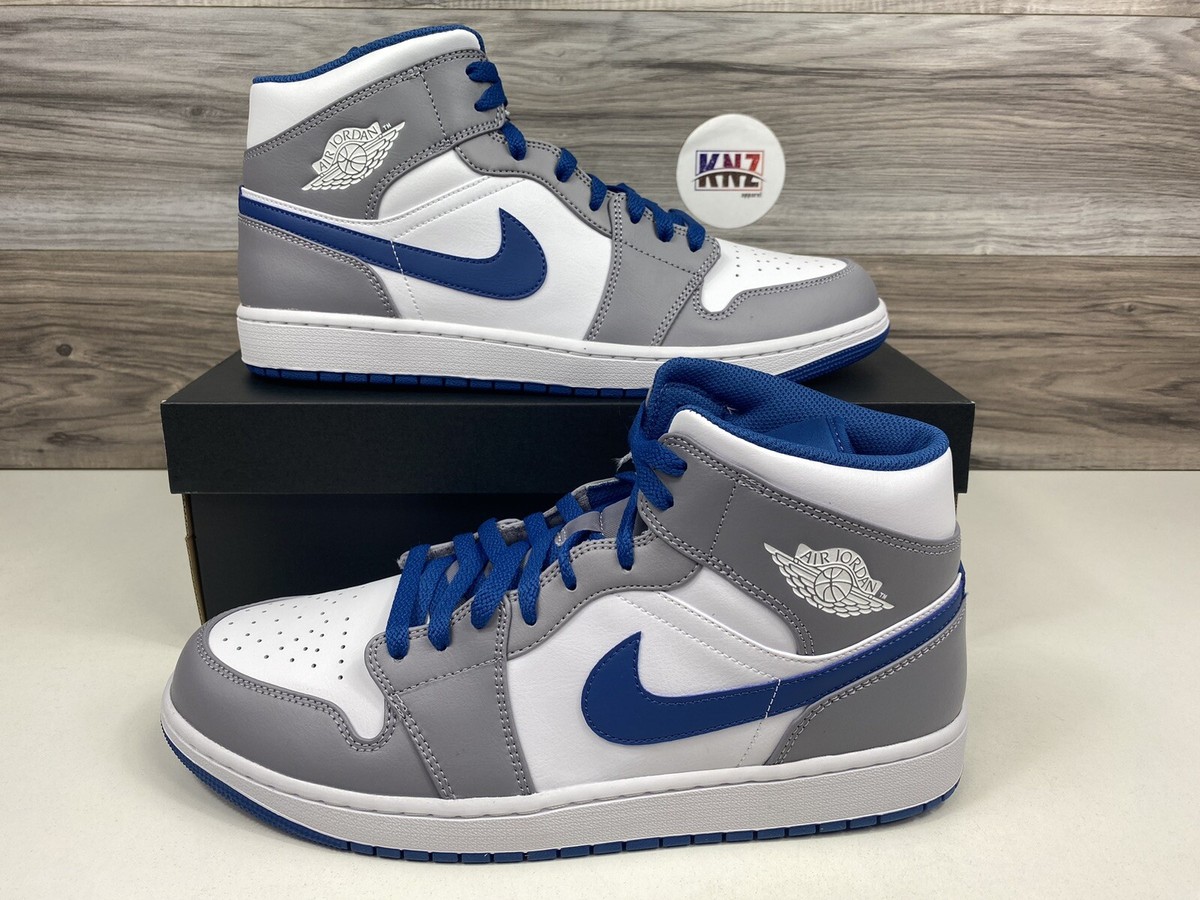 Nike Air Jordan 1 Mid True Blue Cement Gray White Men's Nike Air Jordan 1 Mid True Blue Cement Gray White Men's