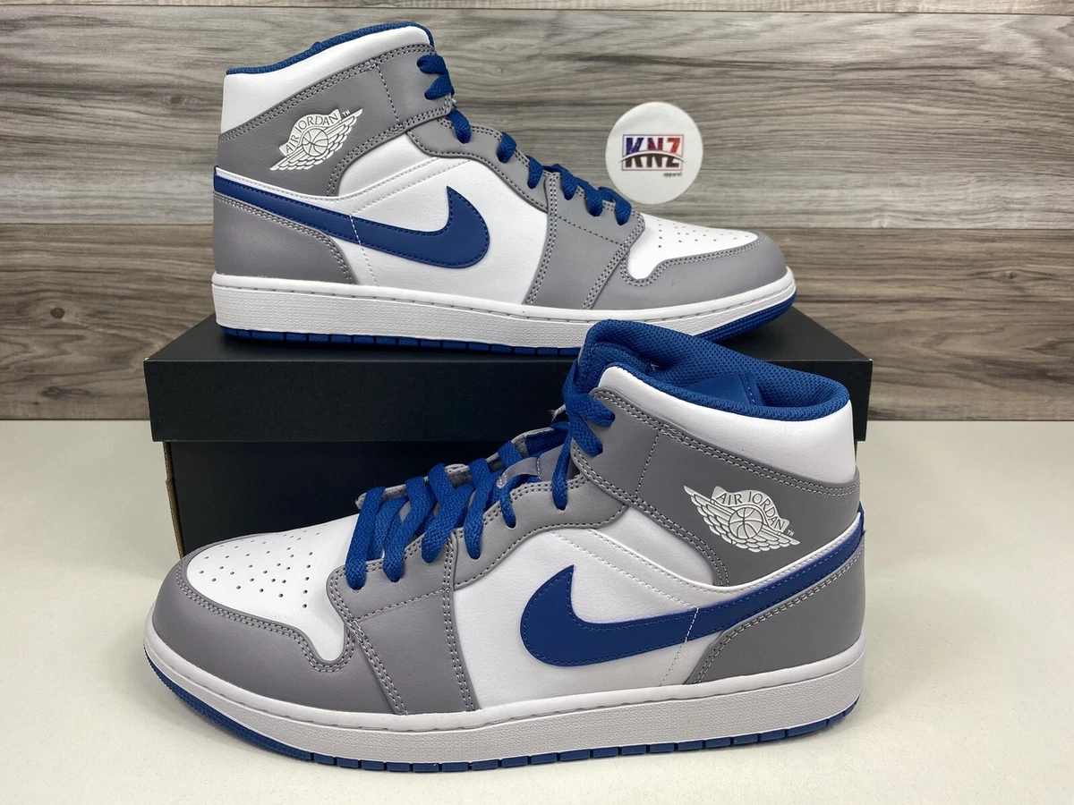 24】ナイキ AIR JORDAN 1 MID GS グレー トゥルーブルー_サイズ違いは