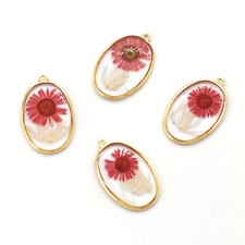 Clearance 8PCS Gold Tone Dried Pressed Flower Resin Oval Charm Pendant GBY19