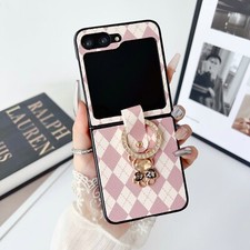 Lozenge Pattern Phone Case With Ring Holder For Samsung Galaxy Z Flip 6 5 4 3