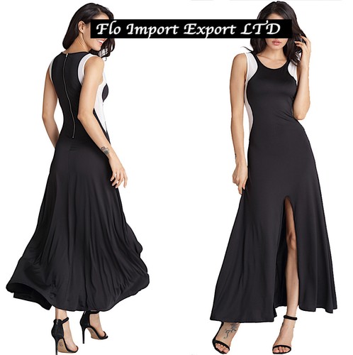 Vestito Lungo Donna con Spacco Davanti Bianco e Nero Woman Maxi Dress  110247 | eBay