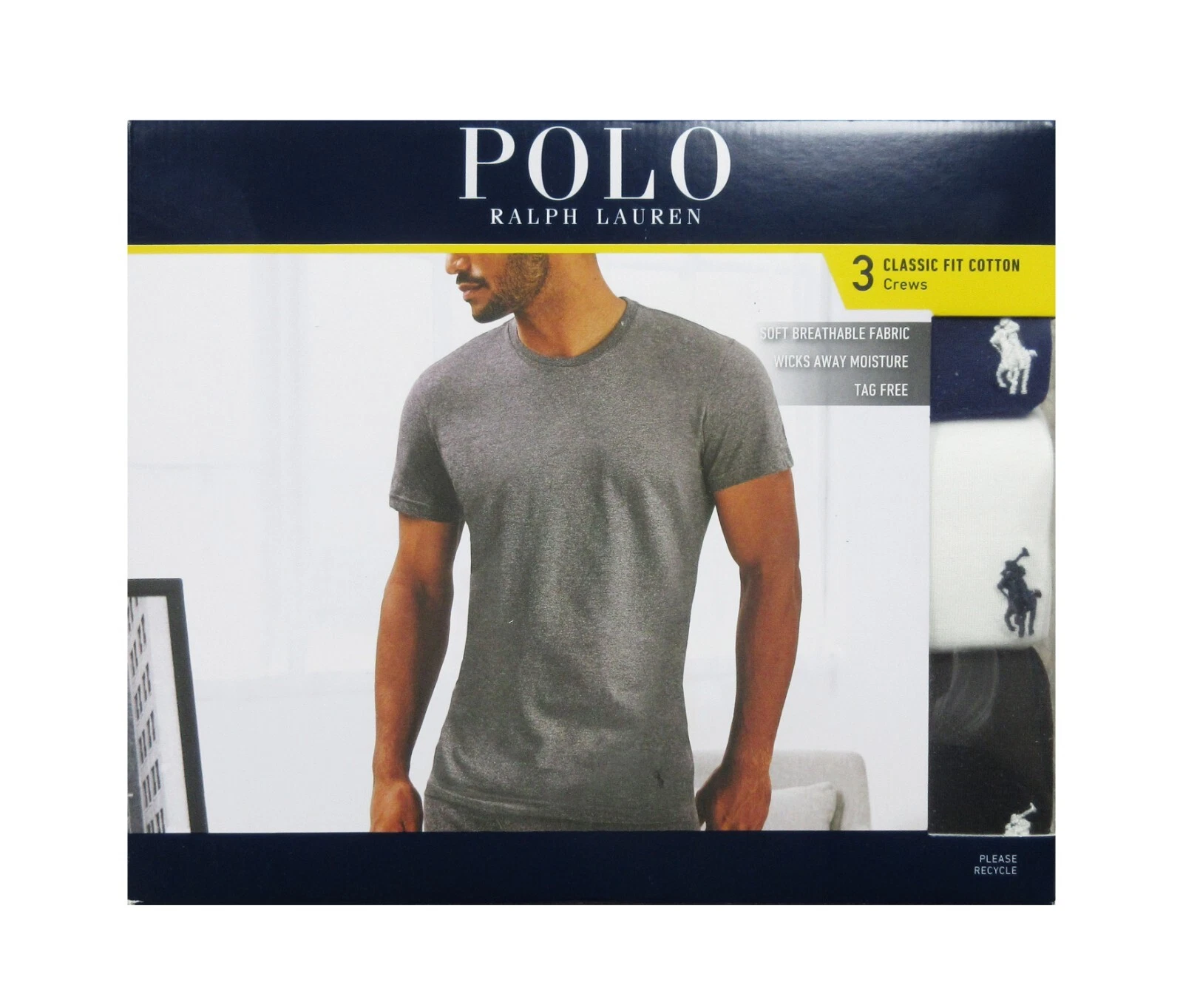 Polo Ralph Lauren Men's Navy-White-Black Classic Fit Crew-Neck 3 Pack T-Shirts