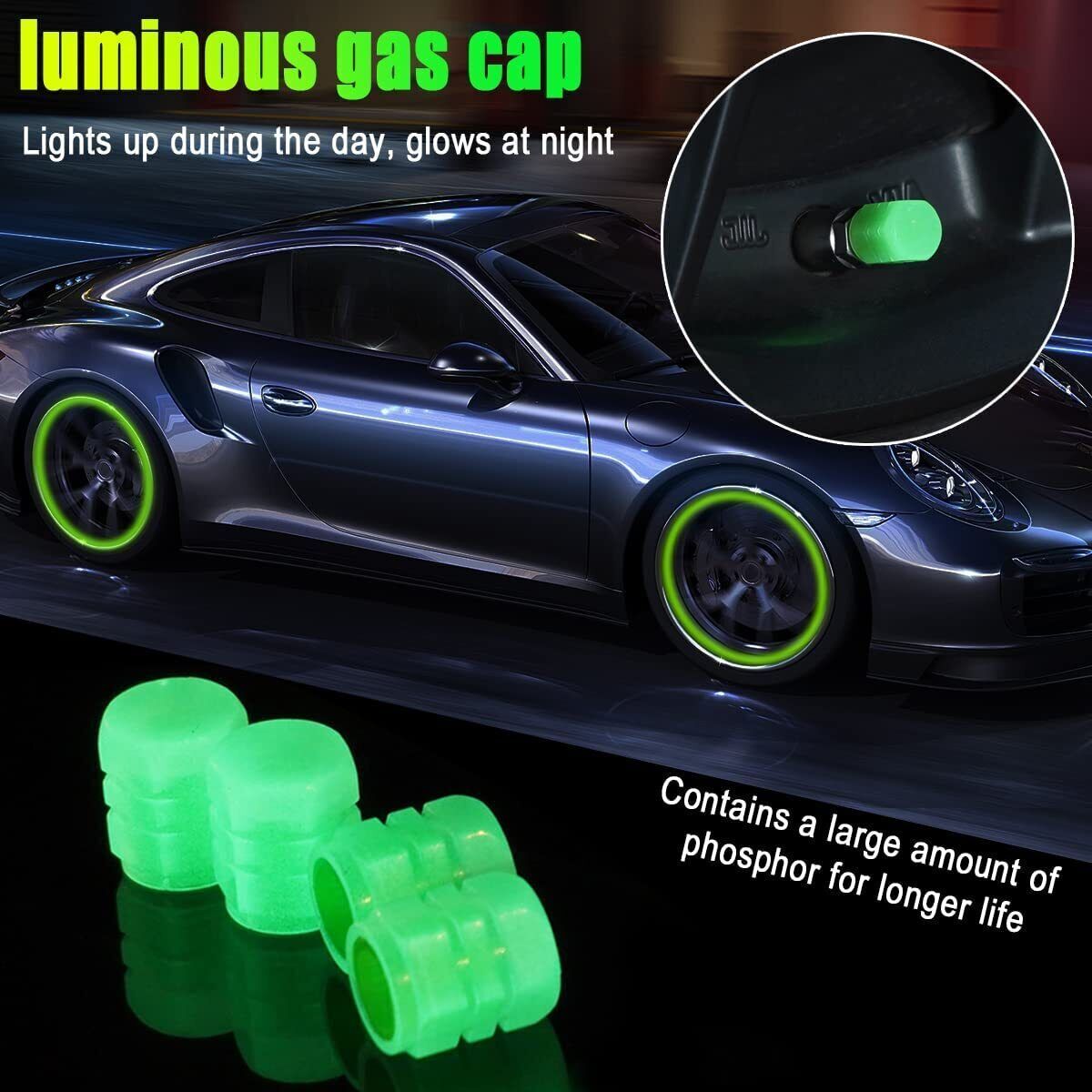 8PCS Fluorescent Car Bike Tire Valve Luminous Cap Valve Stem Caps Universal