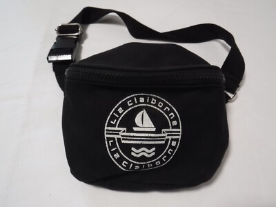 GA4 VTG Women's Liz Claiborne Black Cotton Logo Fanny Pack Waist Bag Bum Pouch