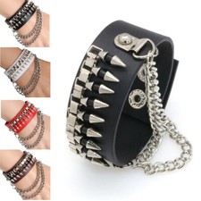 Men Women Spike Studded Rivet Bracelet Punk Goth Biker Wide Leather Wristband