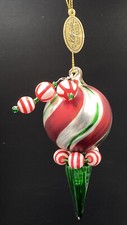 Vintage Katherine  s Collection Glass Peppermint Swirl Finial Christmas Ornament