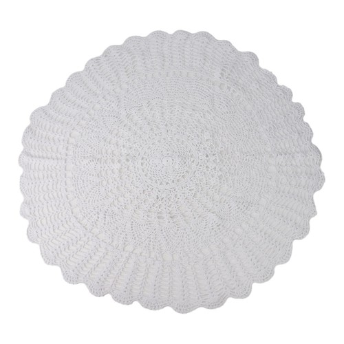 Exquisite White Cotton Thread Crochet Table Cover with Floral Embossed