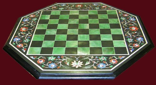 Tavolo Tavolo Scacchi Marmo 18"" Nero Pietra Dura Intarsio Bambini Gioco Bambini Bambini c48 - Foto 2 di 3