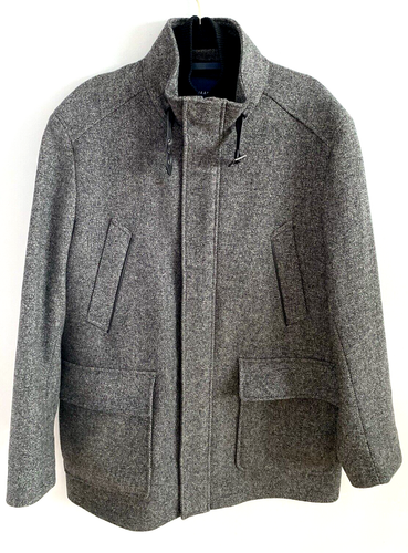Cole Haan Tweed Wool Jacket Pea Coat Full Zip Lined Gray Multi Pocket Size L - 第 1/8 張圖片