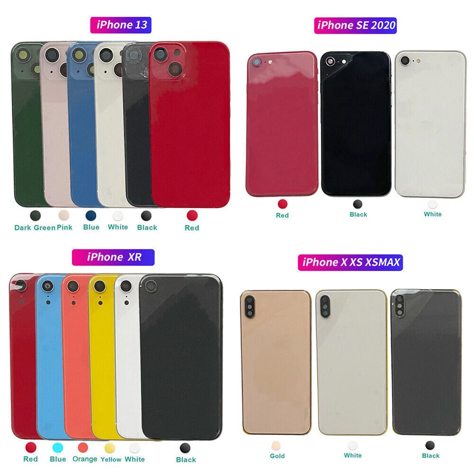 Cubierta trasera de batería de vidrio para iPhone X SE 8 11 12 13 Pro Max Mini con marco/botones Foto 4 de 4