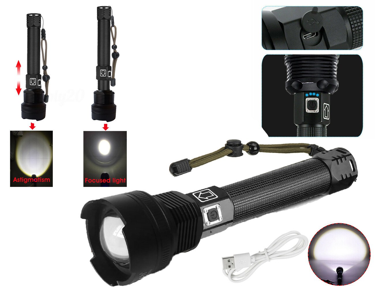 TORCIA TATTICA/MILITARE LED CREE T6 RICARICABILE ZOOM 2 BATTERIE P516-P70 V2