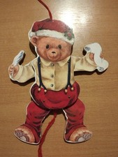 Hampelmann Teddybär Weihnachtsmann aus Holz Top 80/90 iger 17 x 13 cm