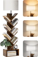 6 Tier Tree Bookshelf with Light, Corner Tall Narrow Bookshelf, Small Bookcase w