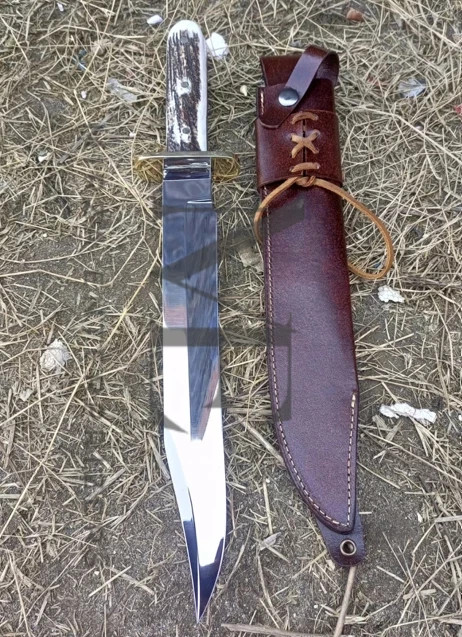 Custom Handmade Carbon Steel Stag Horn Handle Ruana Inspired Hunting Bowie Knife