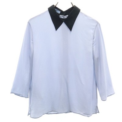 Used PRADA 7 minutes sleeve blouse 40 Blue gray Back opening Women