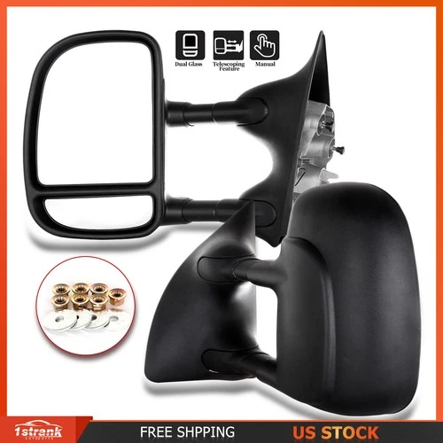 Tow Mirror Manual Pair For 1999-16 Ford F250-F550 Super Duty Telescoping Side
