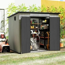 6x8 FT Outdoor Resin Storage Shed with Lockable Doors & Sloping Roof for Patio