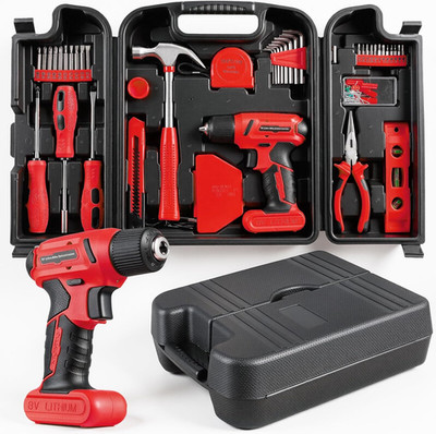 8V Cordless Drill & Tool Set, 101 Pcs Rechargeable Power Kit with Case - Red