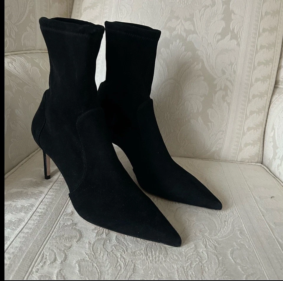$650 Stuart Weitzman POWER BOOTIE 75 Negro Elástico Gamuza Punta talla 9 Foto 4 de 4