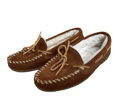 Minnetonka Cally Moccasin Brown Suede Faux Fur Cottagecore Slippers size 6