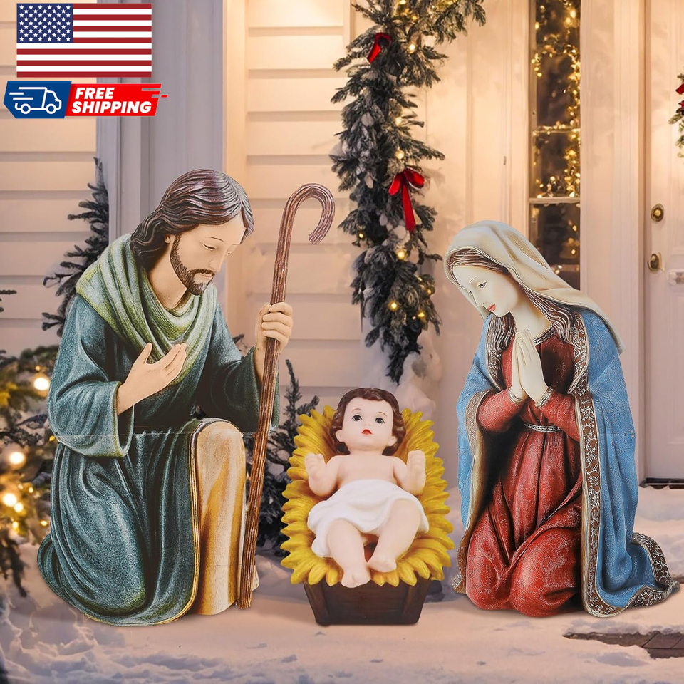 3 Pcs Metal Christmas Outdoor Nativity Scene Set Large Holy Family ...