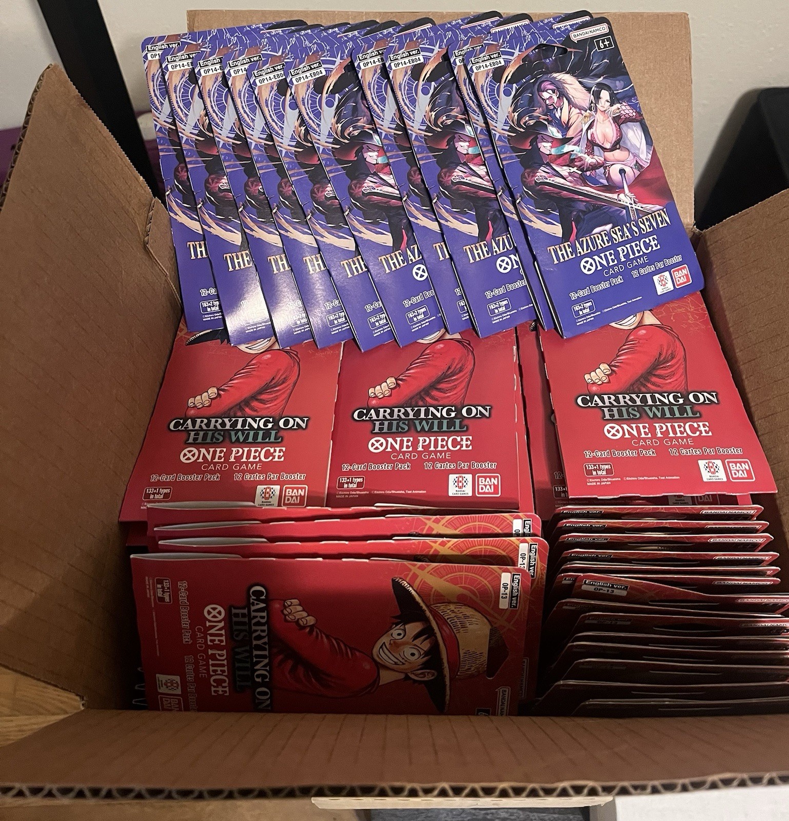 Bandai one piece  OP-13 sleeved packs x 101 + 10 OP 14 sleeved packs