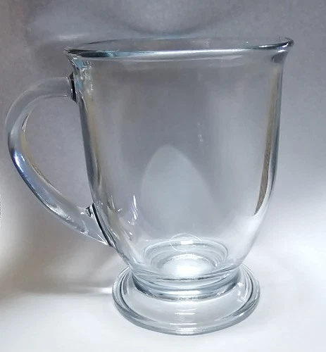 VTG Anchor Hocking 16 OZ Clear Glass Coffee Mug Heavy Footed Cafe Style Cup USA
