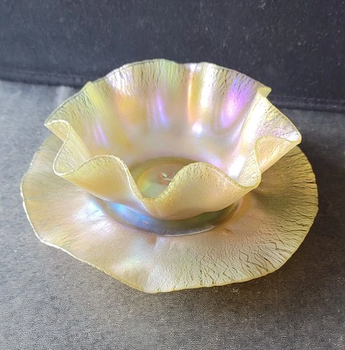 Louis Comfort Tiffany Favrile Art Glass Bowl and Underplate, Early 20th Century